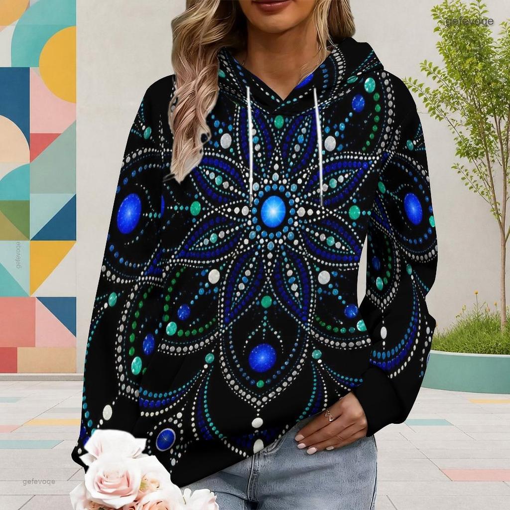 Women Plus Size Long Sleeve Colorful Galaxy Printed Hoodie Pullover With Drawstring Hood Kangaroo Pocket