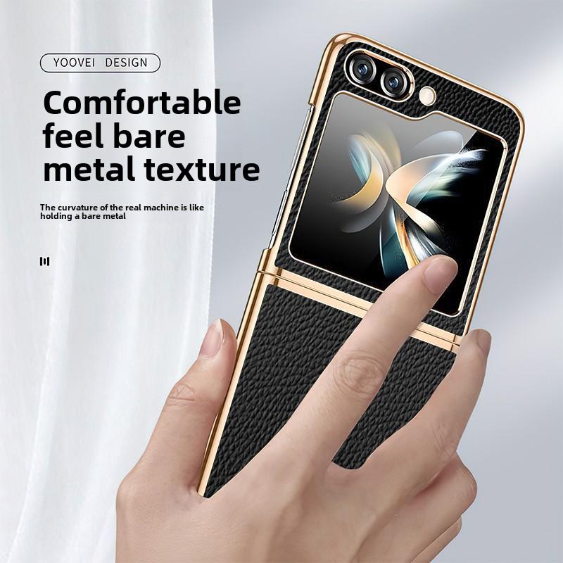 Gold and Silver Frame Electroplated PU Leather Phone Case for Samsung Z Flip 7 6 5 Flip6 Flip5 Flip4 Flip7 Protective Cover