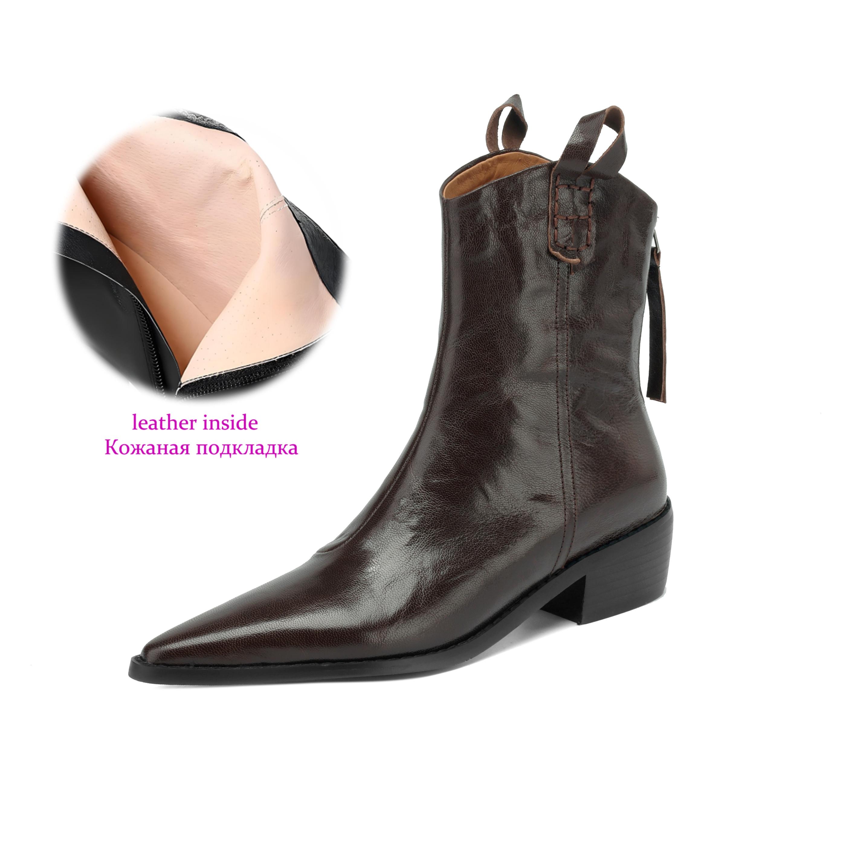 

Krazing Pot Овчина Осенне-зимняя обувь Средний каблук Размер 43 Ковбойские сапоги Высокое качество Слипоны Ботильоны 34