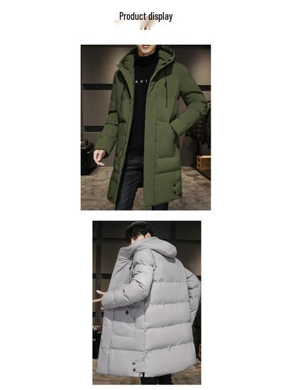 2025 Men's Mid-Length Hooded Winter Jacket - Thick Plus Size Cotton-Padded Coat