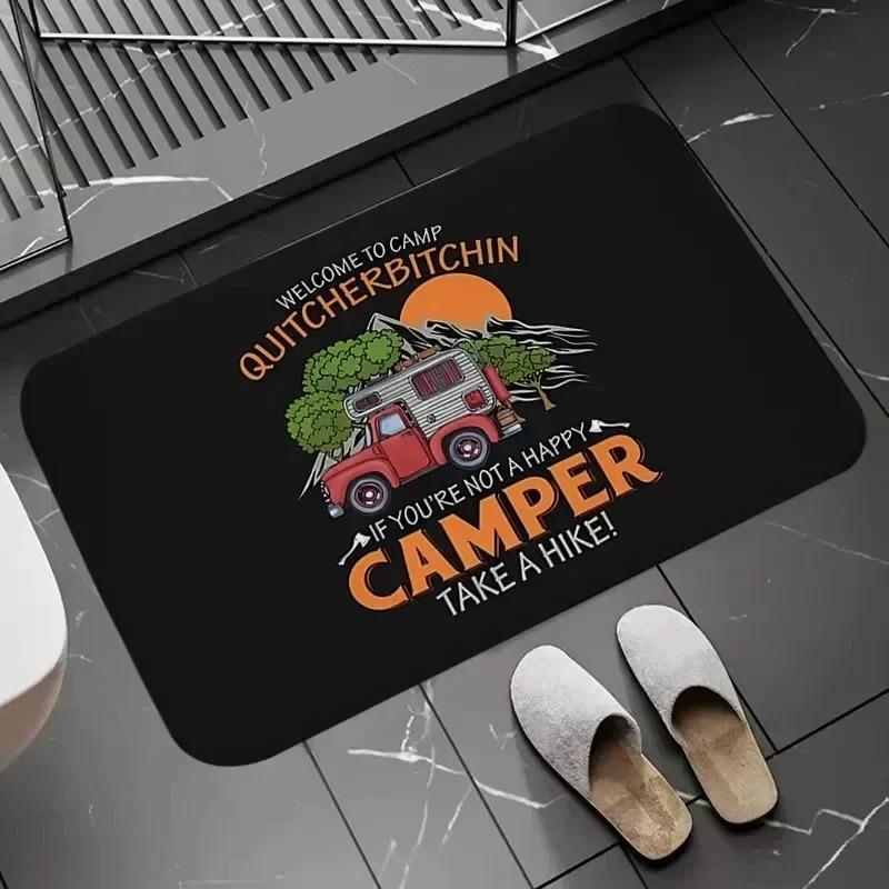 Happy Campers Car Pattern Entrance Floor Mat Bathroom Absorbent Foot Door Mat Decoration Home Rugbedroom Living Room