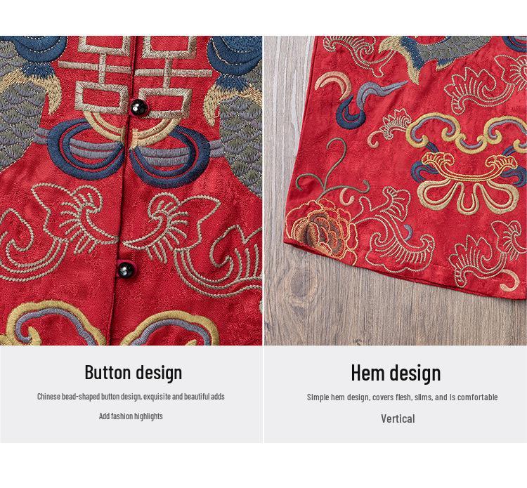 Women's Chinese Retro Embroidered Flower Vest - Sleeveless Cardigan