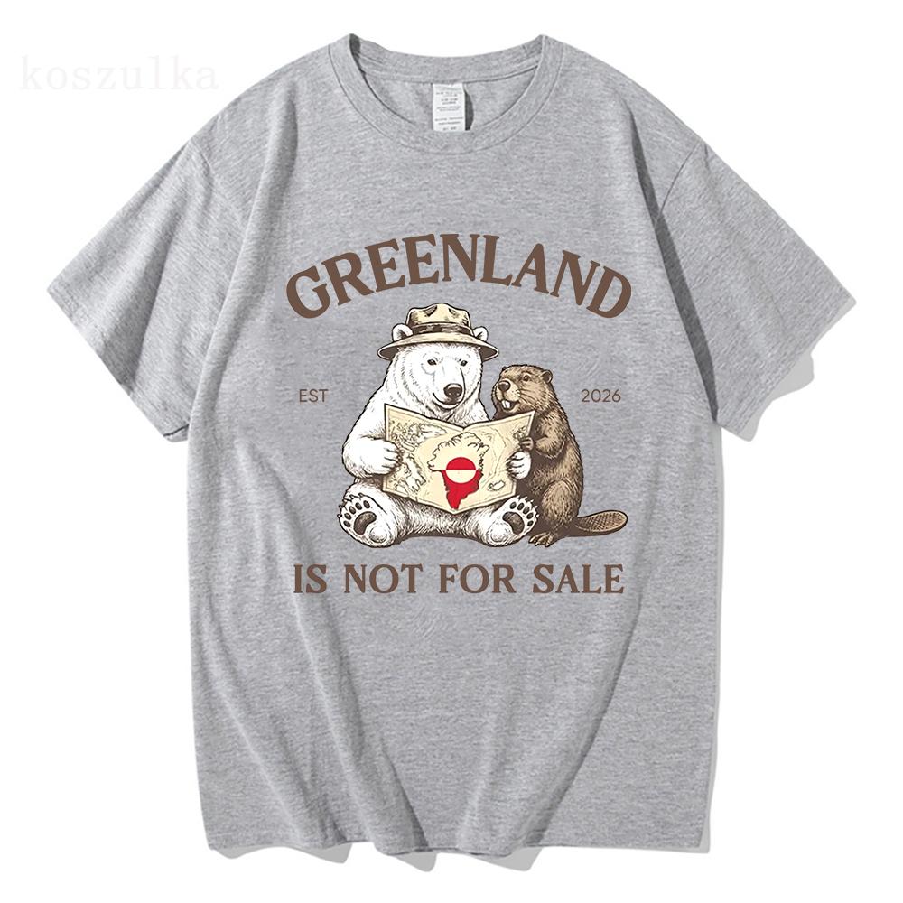 Grönland ist nicht zu verkaufen T-Shirt Lieber Grönland Tier Cartoon Print Kleidung Bequemes Baumwolle Lässiges Kurzarm Unisex T-Shirt