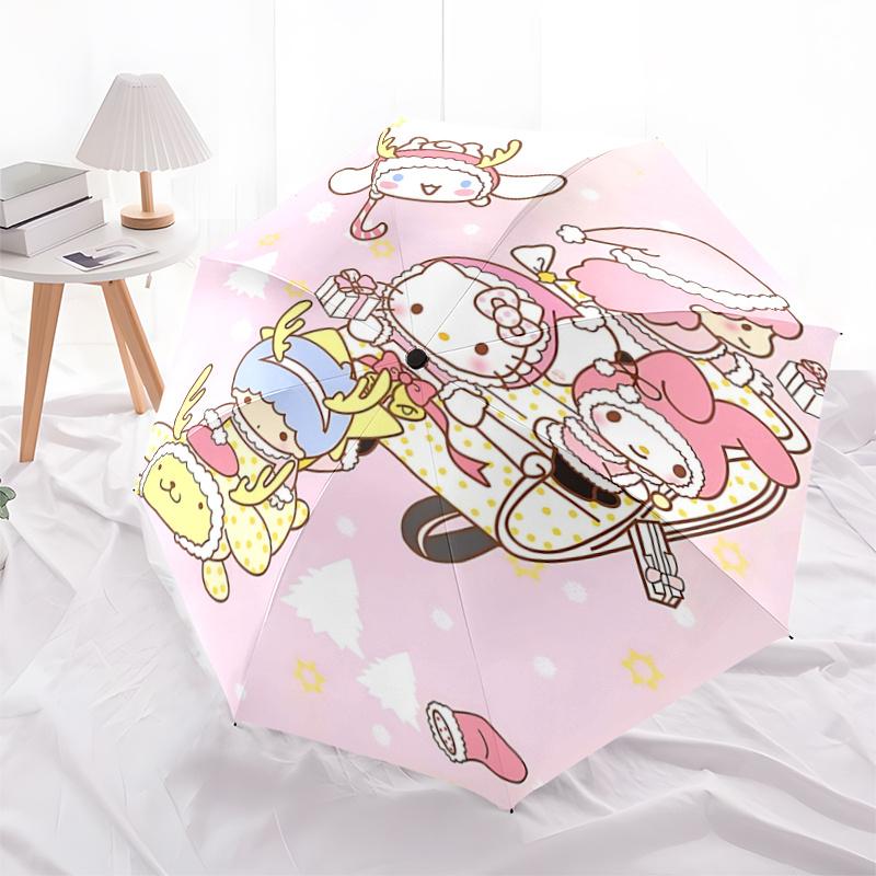 

1pc Hello Kitty Christmas Edition Automatic Opening/Closing Umbrella - Portable Three-Fold Design with 8-Bone Iron Frame, Perfect for Outdoor Use, Fes
