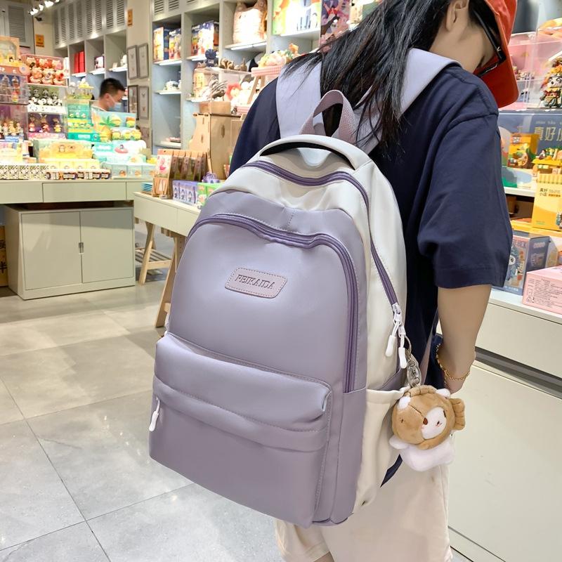 College Student Schoolbag Creative New Female Student Fashion Backpack Contrasting Color Simple Large Capacity Lightweight Backpack
