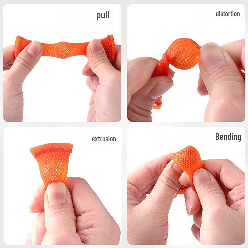 Colorful Beaded Stress Relief Fidget Toy - Woven Net Tube with Marble