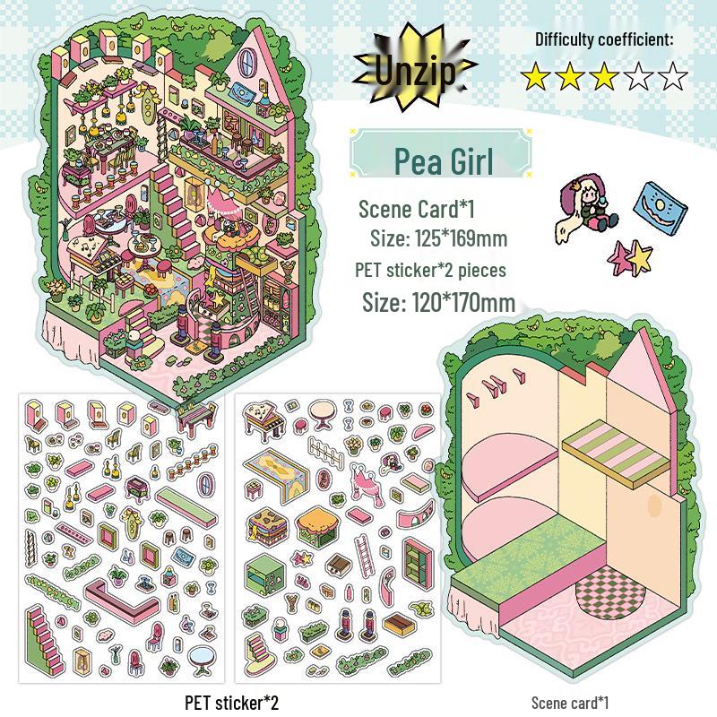 Infeel.Me My Little House 3D Scenery Stickers - Miniature Two-Layer Quiet Book Series