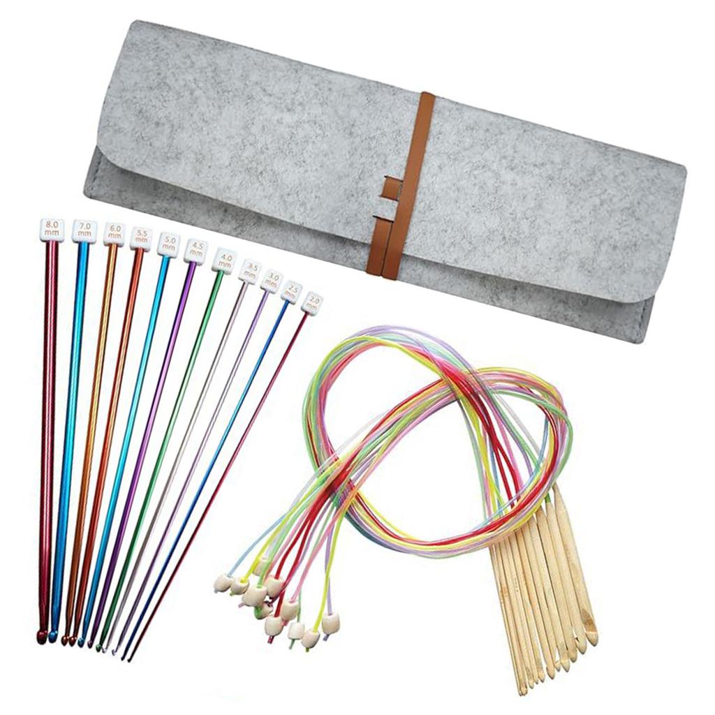 12 ks 3mm-10mm Dřevěný tuniský háček s kabelem a korálky 11 ks Hliníková afghánská pletací jehlice 2mm-8mm pro pletení