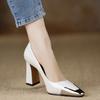 Fashion Metallic Pointed Toe Shallow Mouth Block Heel Single Shoes New Patent Leather Non-Slip Wear-Resistant High Heels for Autumn