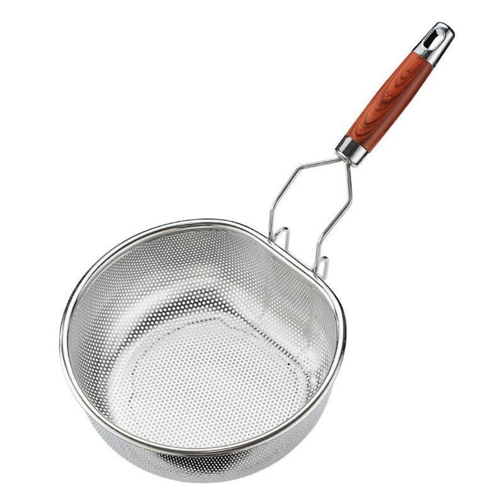 Fine Mesh 304 Stainless Steel Skimmer Wood Grain Wood Kitchen Strainer Basket Kitchen Sieve Hotpot