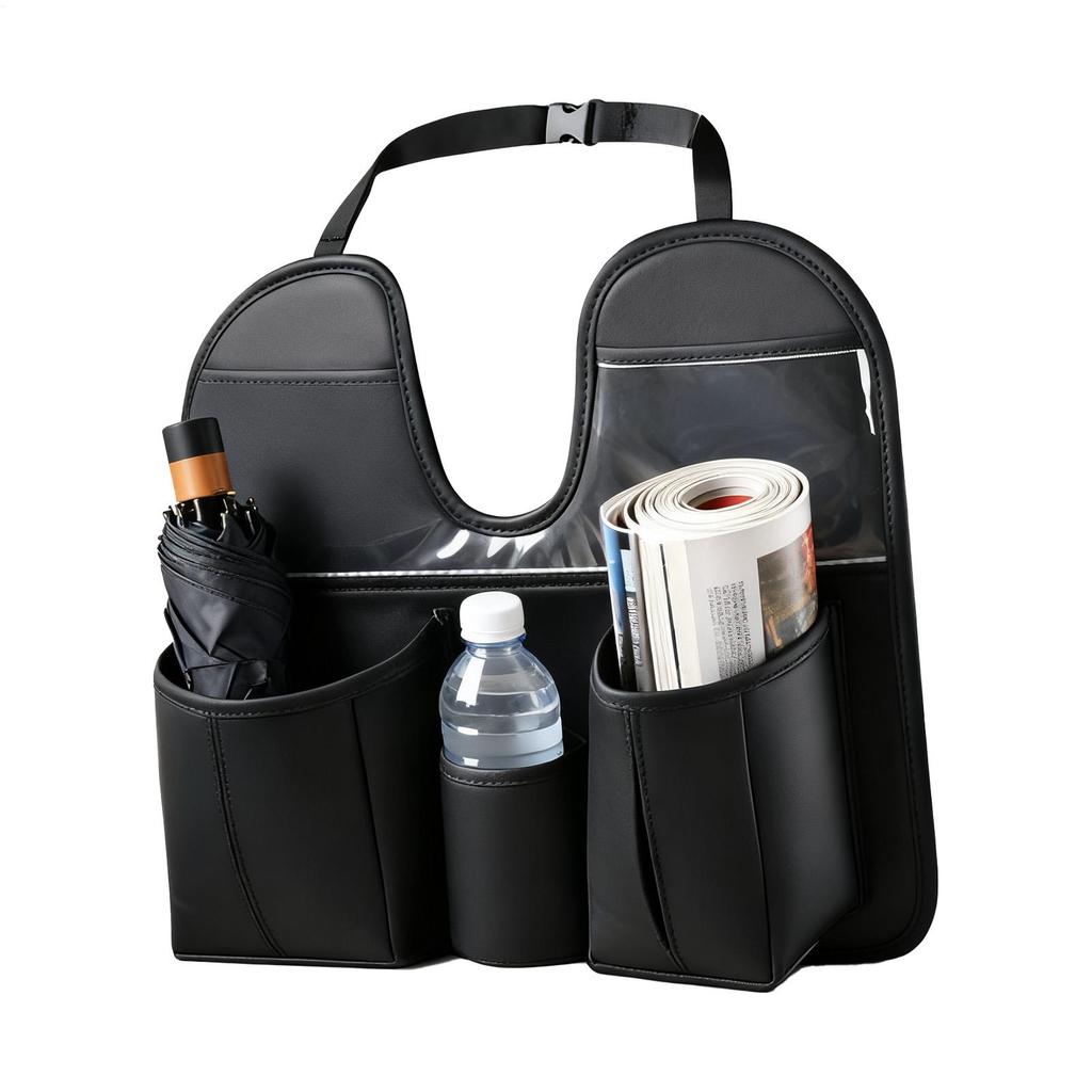 Car Seat Back Storage Bag Leather Car Seat Organizer With Tablet Cup Holder Multifunctional Hanging Seat Back Organizer