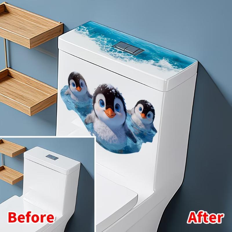 Süßer schwimmender Pinguin Toilettenaufkleber Wasserdichter Badezimmerwandaufkleber Selbstklebende abnehmbare Aufkleber Heimdekoration