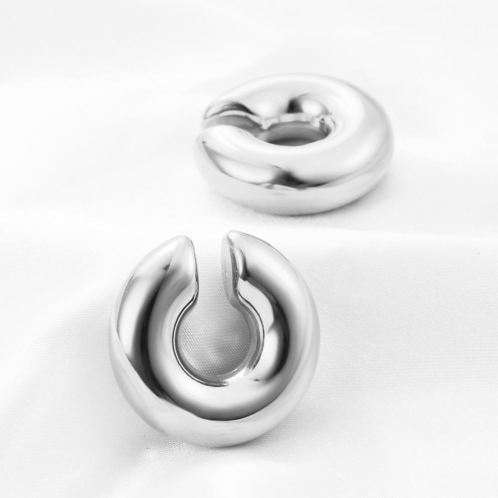 European & American Fashion Simple Versatile 11MM Stainless Steel Thick Round Hollow Hoop Earrings
