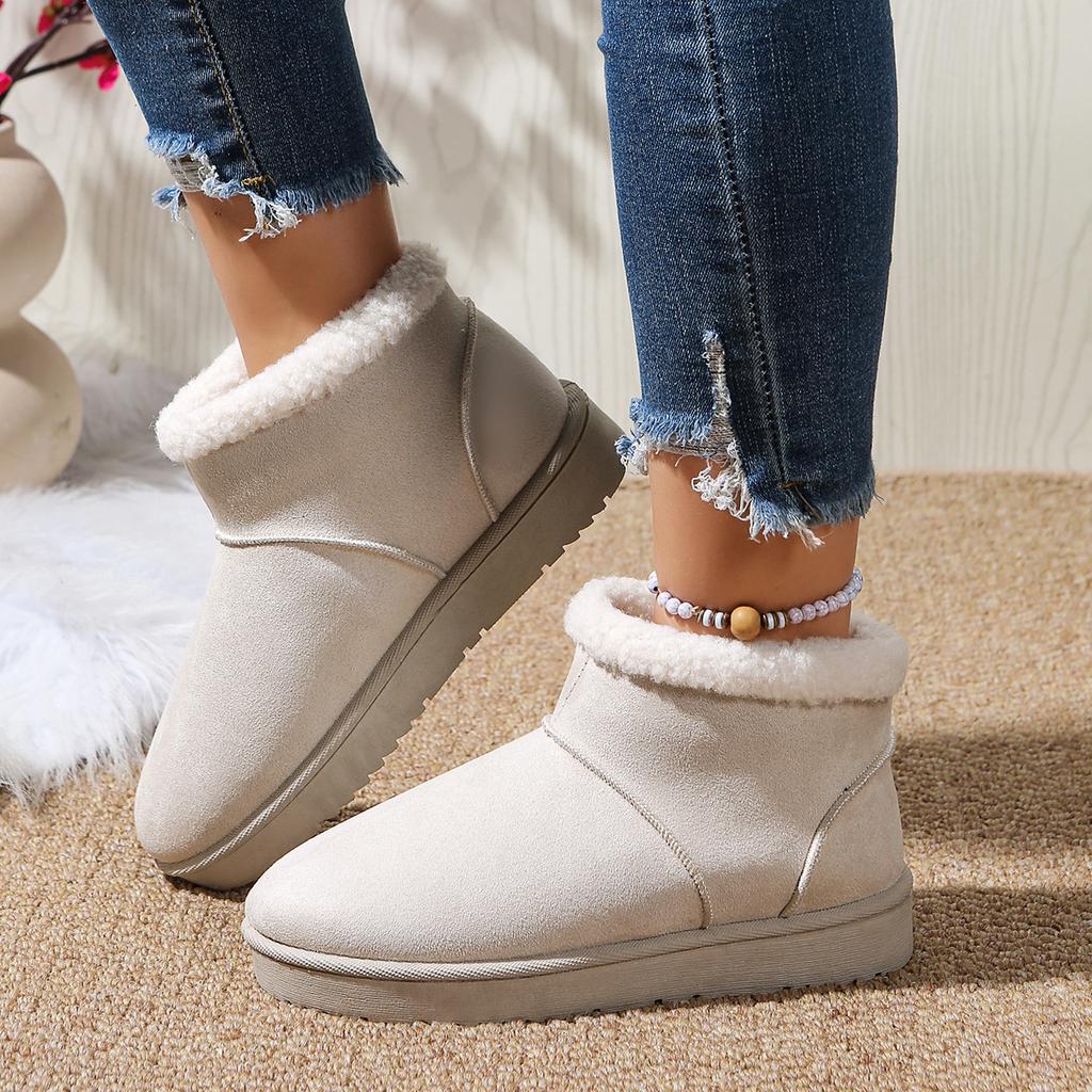 2025 autumn and winter new thick-soled snow boots foreign trade large size solid color women's cotton boots piled thickened warm snow boots