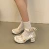 Fashion 2024 Women Mary Janes Shoes New Fashion French Heart-shape Buckle Round Toe High Heels