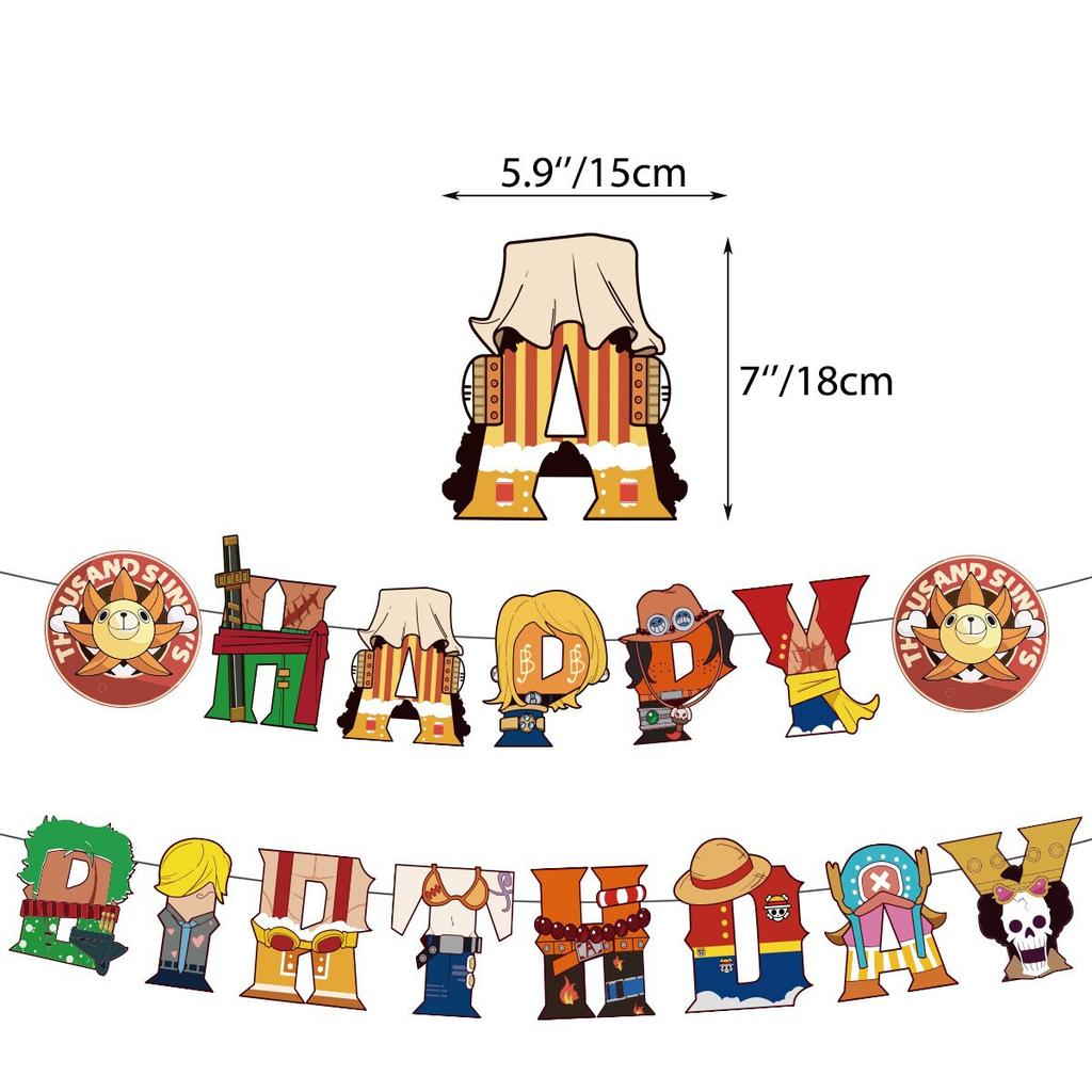 Cartoon ONE PIECE Luffy Theme Party Supplies Balloons Flags Cake Decorations Household Goods