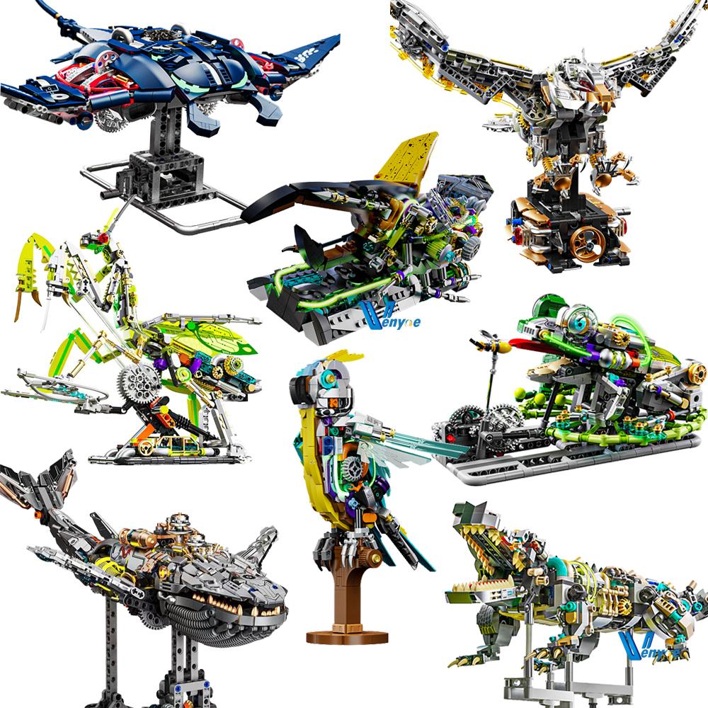 Cool Octopus Building Blocks Beatles Shark Mantis Crocodile Eagle Machinery MOC Animal Insect Model Bricks Figure Toy For Kids