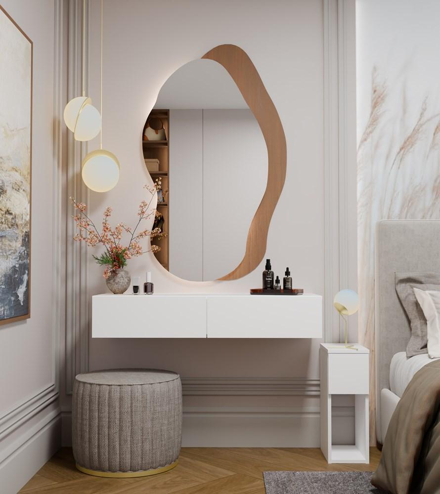 Toeletta Cosmetica da Parete Mika 110 Cm 2 Cassetti per Camera da Letto Bianca