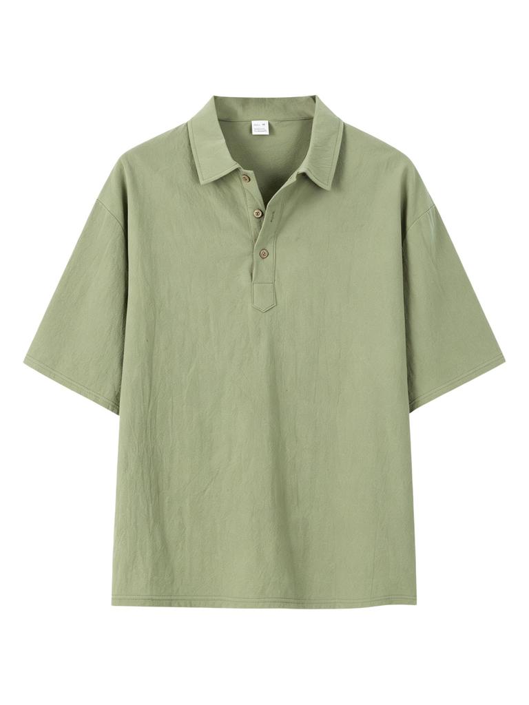 Mens Loose Fit Casual Short Sleeve Turn Down Collar Polo Shirt
