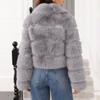 Women's Fashionable Warm Long Sleeve  Solid Color Furry Collar Coat