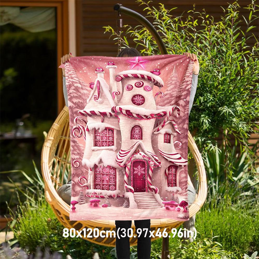 

1pc candy cane house Outdoor Flannel Blanket Soft Warm All-Season Throw for Sofa Bed Car Camping Office, Cozy Gift Idea1157S 80x120cm(31x47inch)