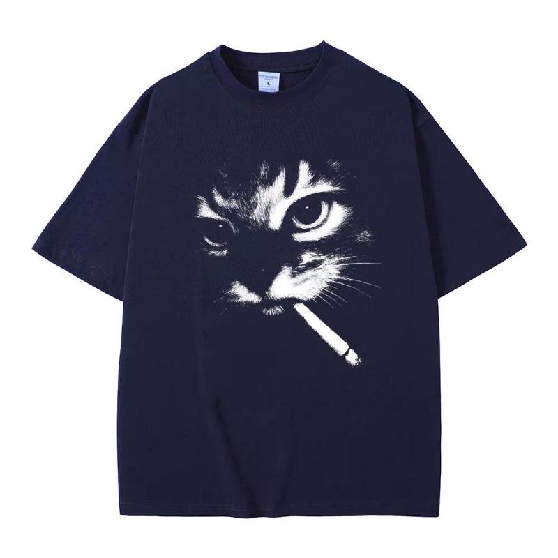 Lustige Meme Rauchende Katzen Gesichts Grafik T-Shirts Herren Damen Freizeit Vintage T-Shirts Herren Übergröße T-Shirts Katzen Liebhaber Geschenke