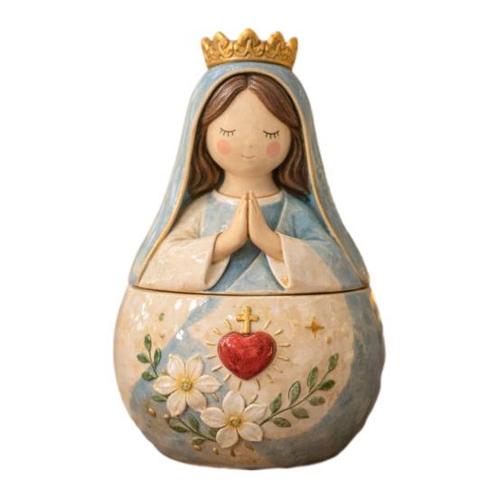 

Mini Prayer Figure Jewelry Box Resin Handmade Mary Virgin Jesus Praying Christian Keepsake Box Women