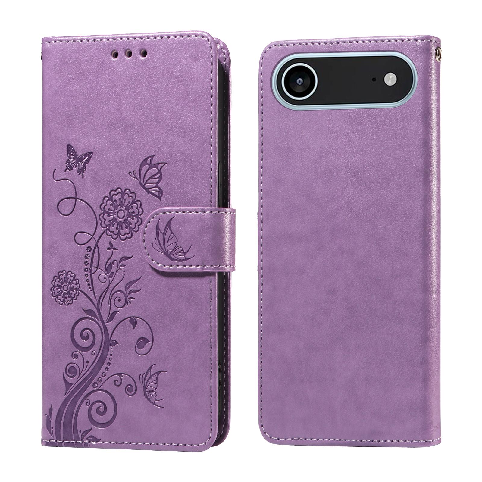 

For iPhone Air Leather Case Butterfly Floral Imprint Wallet Stand Cover D