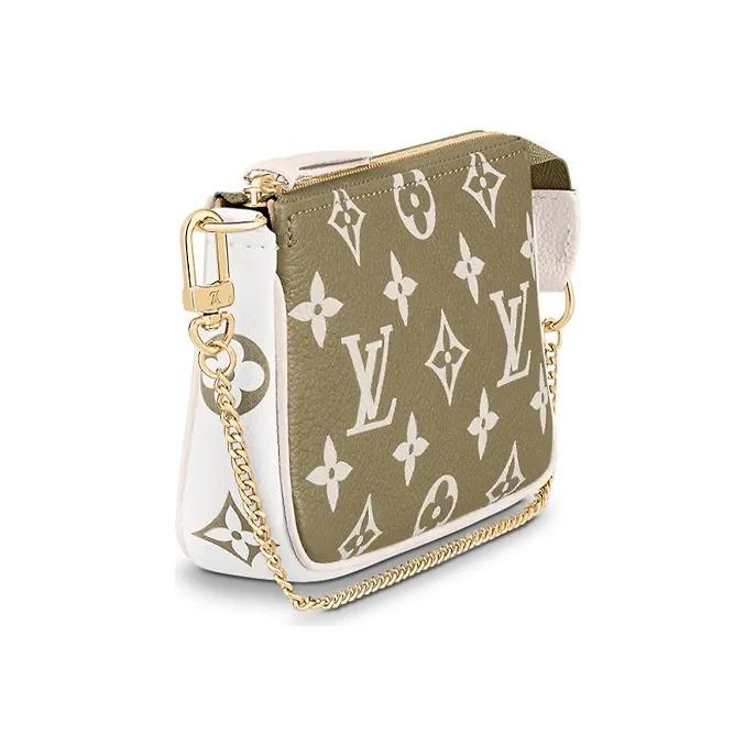 Louis Vuitton Pochette Accessoires Classic Monogram Embossed Chain Shoulder Clutch Mini Women's Beige/Pink