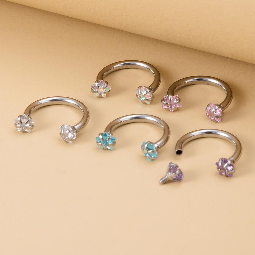 

1pc Star Round Zircon Horseshoe Septum Piercing Nose Ring Cartilage Tragus Helix Tragus Earring Hoop Eyebrow Lip Ring 8mm 16G