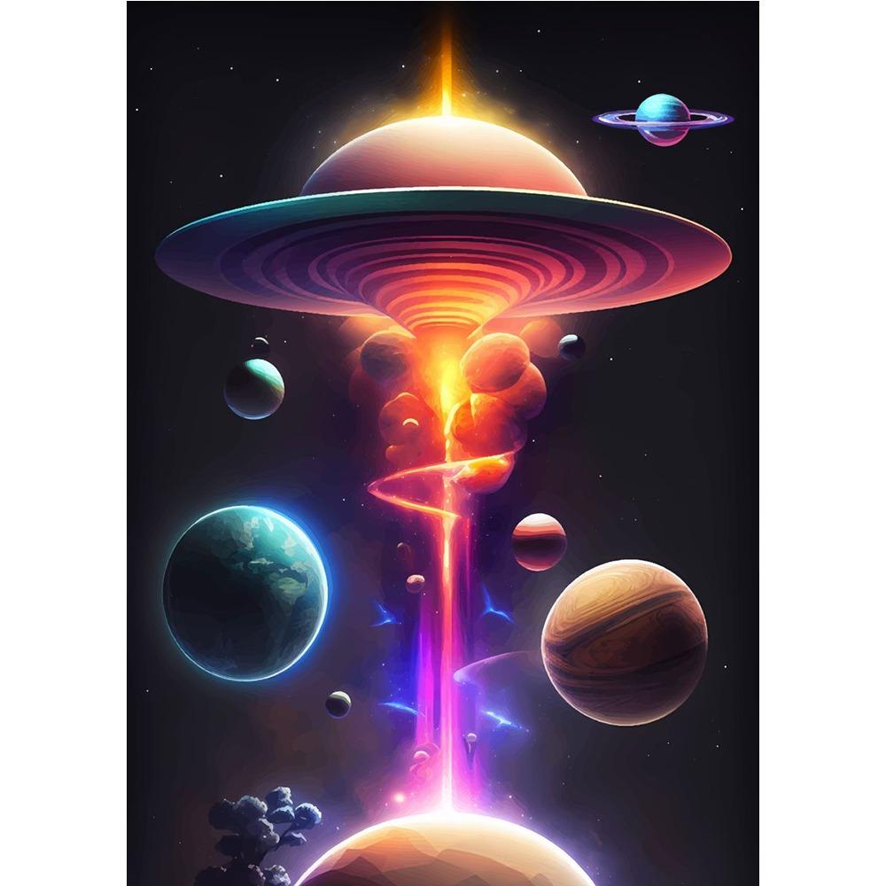 Poster și Print Astronaut Colorat în Spațiu Explorând Luna Pictură pe Pânză Planete Artă de Perete Modernă Pentru Living Decor Acasă