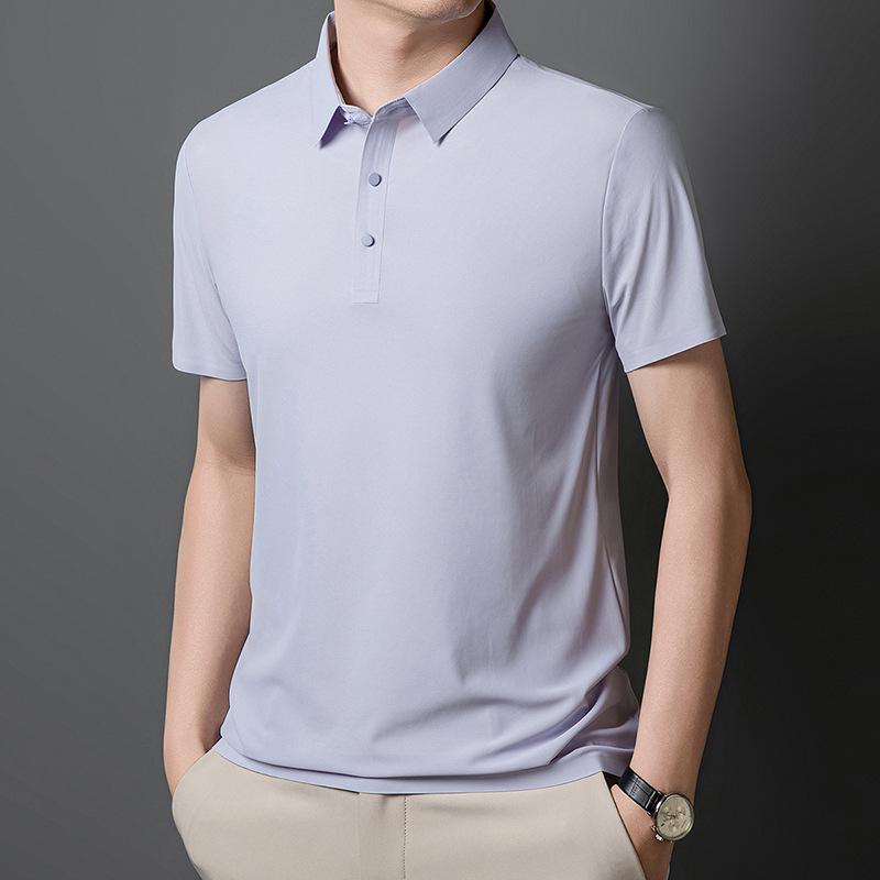Men's Summer Ice Silk Seamless Lapel Polo - Solid Color Urban Business T-shirt for Dad or Office Wear