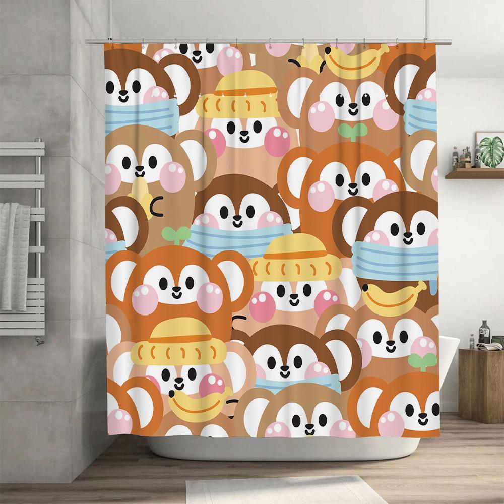 Monkeys Shower Curtain Waterproof Bath Mat Decor Kids Cartoon Print 3D Waterproof Fabric Bathroom Decor Home Decoration