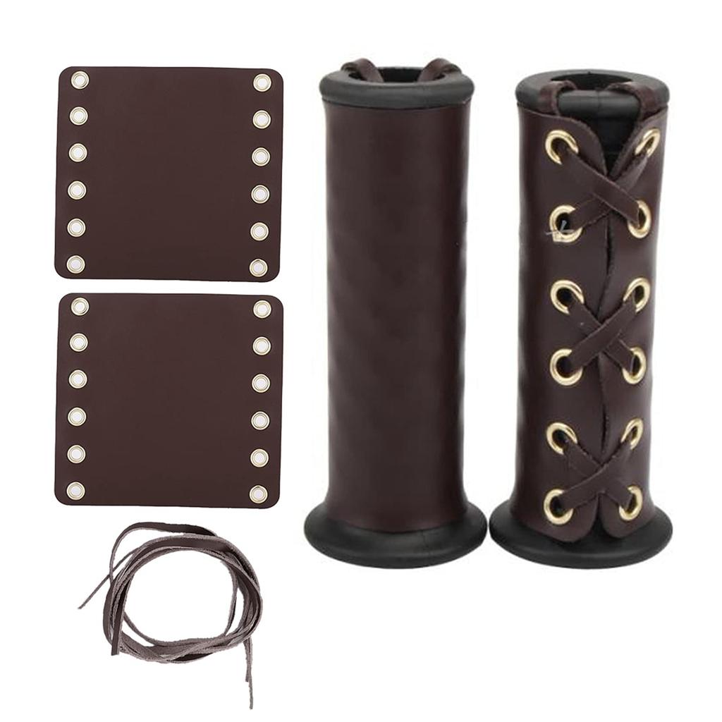 Motorcycle Grip Cover, 2 Leather Pieces, Qiilu 2PCS Motorcycle Leather Handlebar Hand Grip Cover Motorcycle Repair Accessories (Tan)