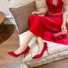 Fashion Bow Strap Fashion Women's Shoes High Heel Fine with Simple Flannelette A Pointy Band High Heels with Single Shoes for Ladies