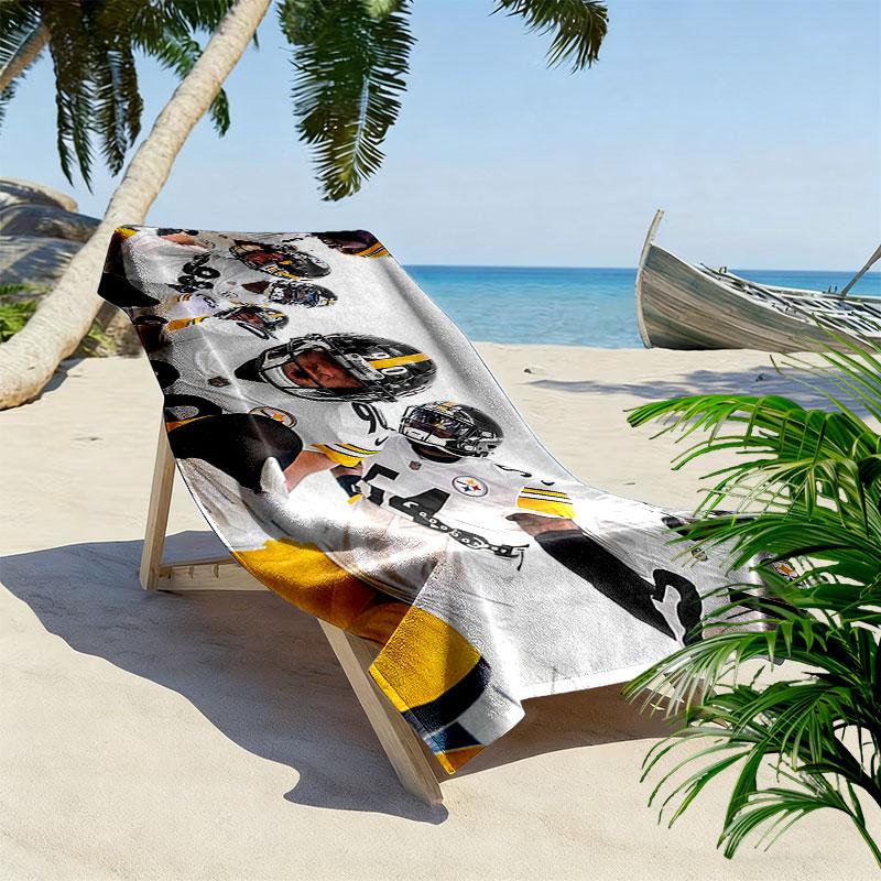 Steelers Spieler Print Strandtuch, Großes Weiches Schnelltrocknendes Handtuch für Strand Camping Schwimmen