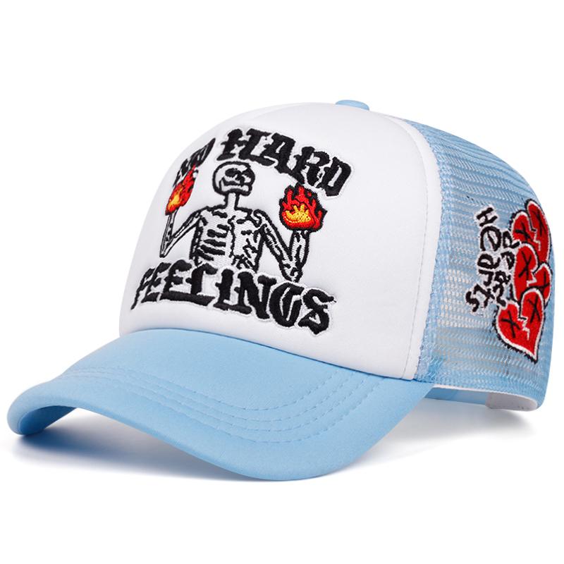 

2025 Popular New Breathable Mesh Hat Fire Skull Rose Love Street Skateboarding Hip Hop Hat Leisure Sports Sun Hat Baseball Hat синий