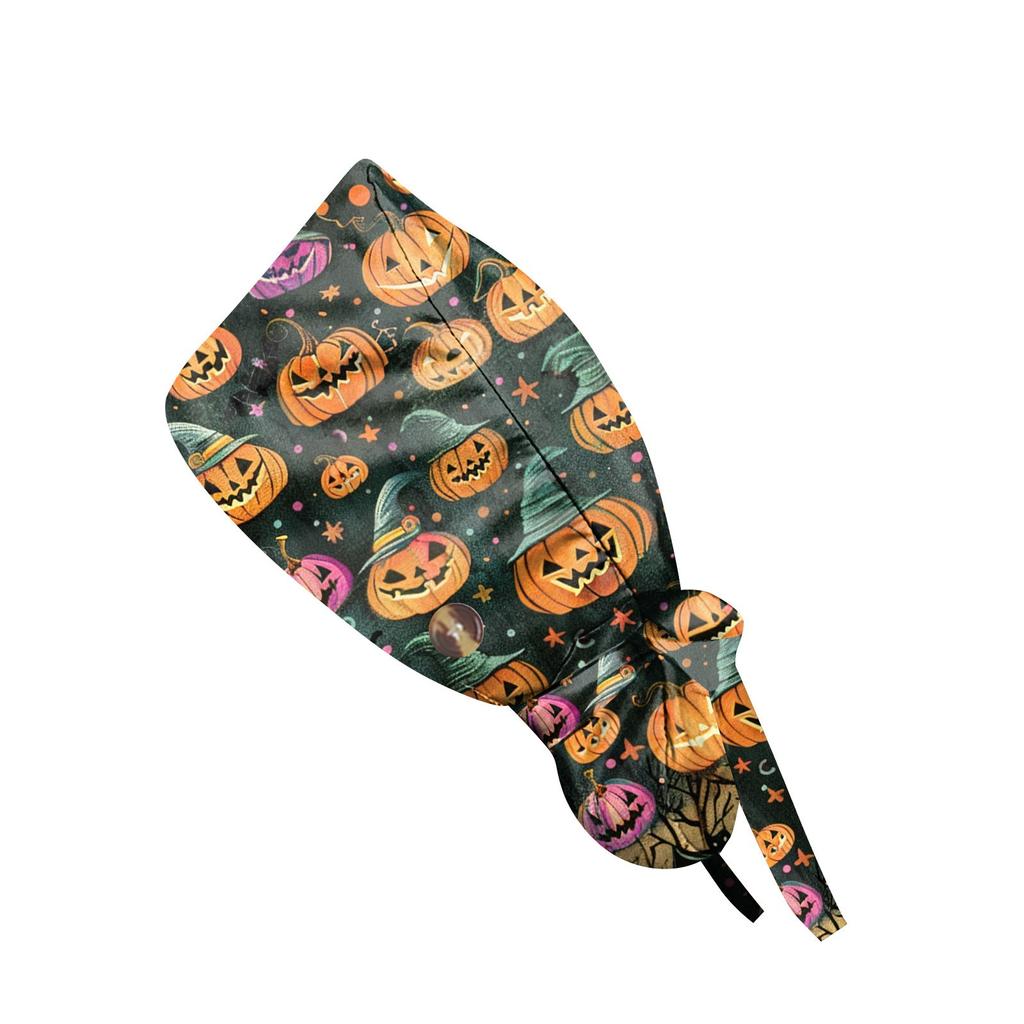 Printed Surgical Cap Scrub Cotton With Button Doctor Wrap Long Hair Adjustable Lace-Up Women Beauty Care Hospital Accessories.