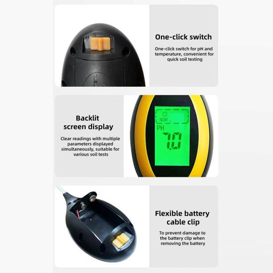 4-in-1 Soil Tester Digital Display Soil Moisture Sunlight PH Temperature Tester Long Probe Soil Tester for Garden Lawn Farm Greenhouse Plant Care