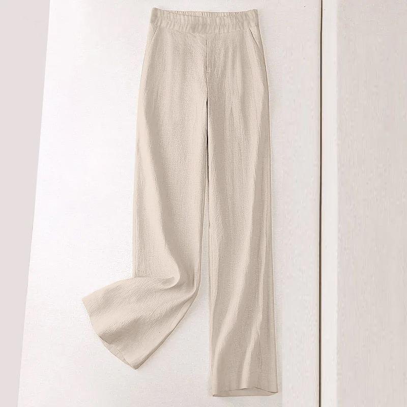 Leinen Weiter Bein Hosen Damen Sommer Dünn Elastisch Hohe Taille Lange Hosen Herbst Lässig Locker Gerade Hosen