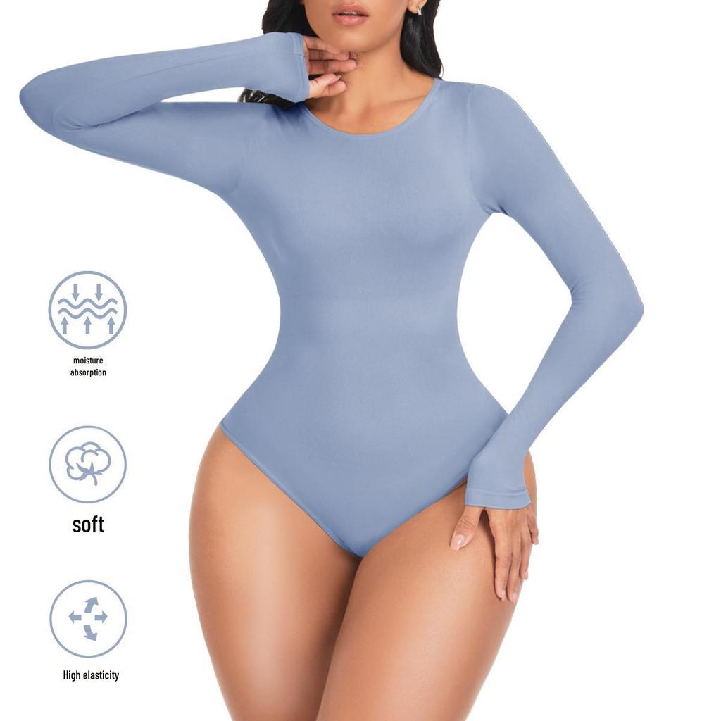 Seamless Long Sleeve Quick-Dry Knitted Yoga Bodysuit with Snap Closure