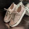 Spring and summer hand-sewn casual single shoes women's new diamond-encrusted platform fashion sequined muffin lace-up women's shoes
