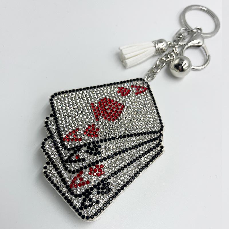 Rhinestone Poker Card Keychain with Diamond Tassel Pendant - Elegant Handbag and Car Accessory