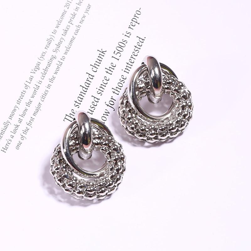 Fashion Exaggerated Circle Stud Earrings, Punk Style Geometric Earrings, Metal Ear Jewelry