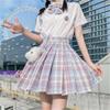 12-Year-Old Girls' Cute Yamabuki Check Sailor Uniform: Navy Skirt & Short Sleeve Top