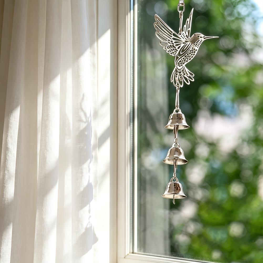 Boho Hummingbird Bell Wind Chime, Hollow Metal Bird Hanging Charm for Yard Decor & Housewarming Gift