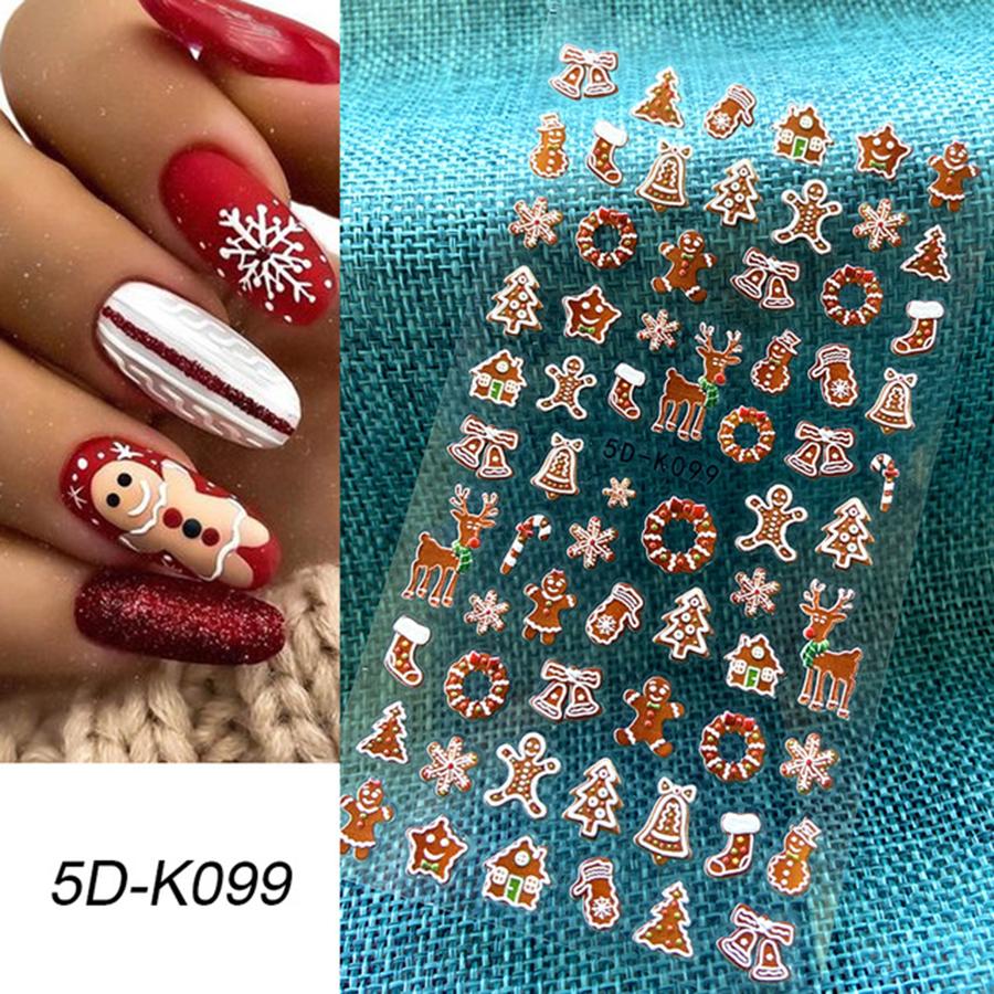 4set Year Nail Art 5D Adhesive Stickers Embossed Color Christmas Nail Decals