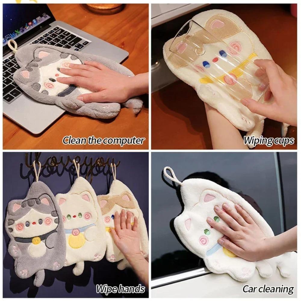 Niedliches Katze Handtuch Schnelltrocknendes Küchenputzlappen Korallenvlies Cartoon Tier Saugfähig Badezimmer Hängehandtuch Haushaltswaren