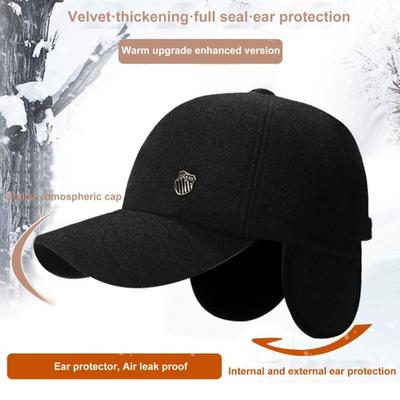 Men Winter Baseball Hat Long Brim Solid Color Windproof Cold Resistant Ear