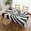 Funny Swirl Stripes Black White Tablecloth, Modern Geometric Rectangular Washable Table Cover for Dining Kitchen Party